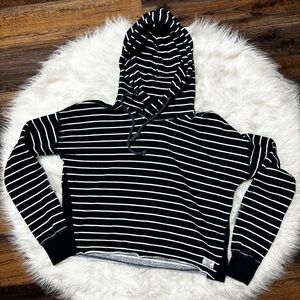 Abercrombie and Fitch Cropped Navy and White Striped Hoodie size Small